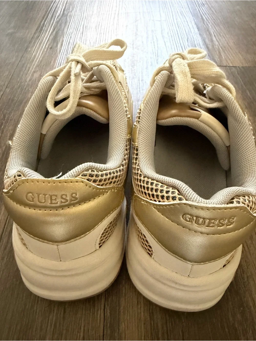 Guess Metallic Gold White Mesh Running Sneakers Tennis Shoes Athleisure Y2K 8